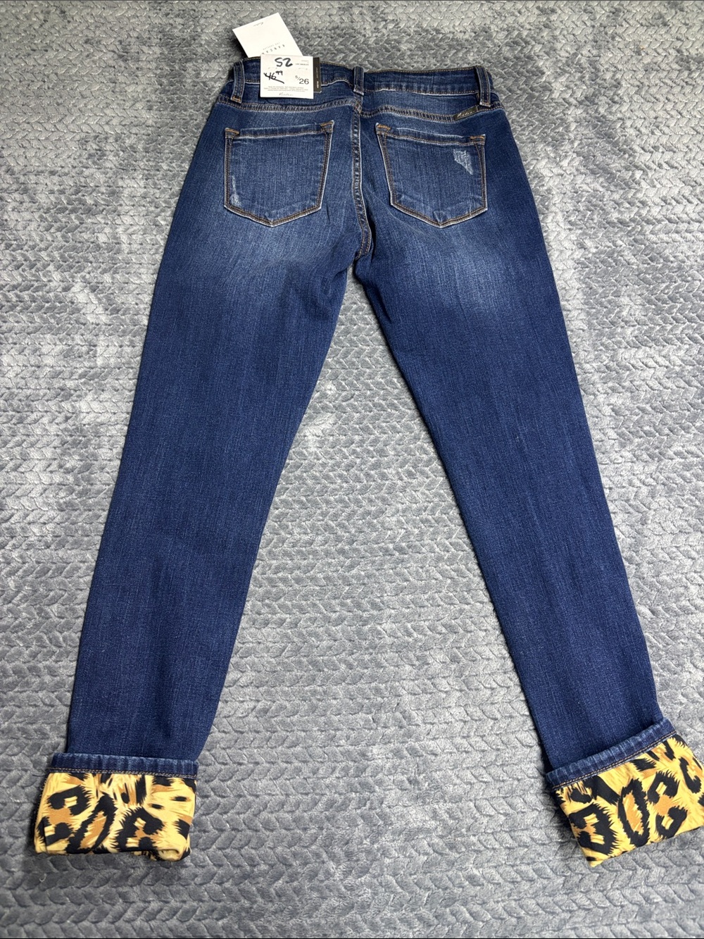 KanCan Dark Blue Distressed Jeans with Yellow Leopard Patch & Cuff - Picture 8 of 8